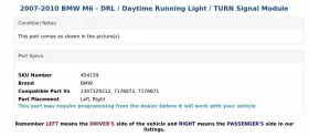 1307329212 BMW Drl Daytime Running Light Turn Signal Module #3