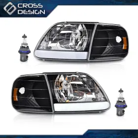 Crossdesign Big20260212-108 Fit For 97-04 F150 Expedition Clear/black Led Headlights And Corner Parking Lights