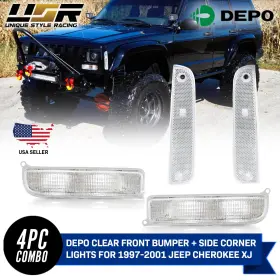 CL-JP-XJ-97-CLR DEPO Corner Lights Bumper Signal Xj Jeep