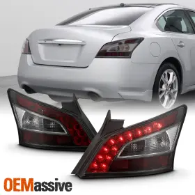 Oemassive 11660000 For 2012-2014 Nissan Maxima Chrome Smoke Tail Lights Pair With Led Drl Running Lamp