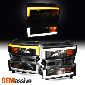 Oemassive 84621848 84621849 19 For 2019-2022 Chevy Silverado 1500 Halogen With Led Drl Switchback Headlights Black