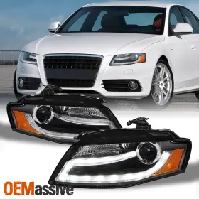 Oemassive Au2502149 Fit 2009-2012 Audi A4 B8 A4-quattro Sedan Black Led Drl Tube Projector Headlight