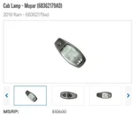 New Genuine Mopar 68362179ad Cab Lamp 2019 Ram 2500 3500. Fixed Price $68.85.