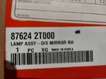 87624 2t000 Oem Brand New Kia Lamp Assy O/s Mirror Rh. Fixed Price $50.00.