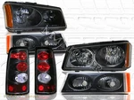 03-06 Chevy Silverado Headlights Black Housing + Bumper Lights Tail. Fixed Price $192.99.