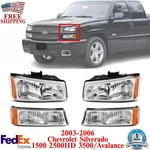 Front Headlights + Signal Lamps Lh & Rh For 2003-2006 Chevy Silverado /avalanche. Fixed Price $75.49.