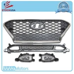 Fits 2018 2021 Hyundai Kona Front Bumper Grilles & Fog Lamps Assembly 4pc Set. Fixed Price $160.00.