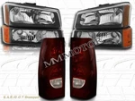 03-06 Chevy Silverado Headlights Black Housing + Bumper Lights Tail. Fixed Price $187.96.