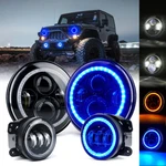 Xprite 7" Inch 90w Led Headlight & Fog Light Kit Blue Halo For Jeep Wrangler Jk. Fixed Price $151.99.
