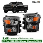 Halogen Headlight For 2022-2026 Chevy Silverado 1500 W/black Trim W/bulb Pair. Fixed Price $158.00.