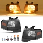 Pair For Ford Expedition 07 08-14 Black Headlights Amber Corner Headlamp W/bulbs. Fixed Price $124.40.