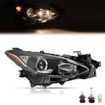 For Mazda 3 2014-2016 Right Passenger Side Black Projector Headlight W/bulbs. Fixed Price $69.58.