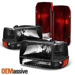 For 1992-96 Ford F150 F250 F350 Bronco Black Headlights+dark Red Tail Lamps Pair. Fixed Price $118.99.