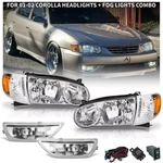 For 01 02 Toyota Corolla Headlights Chrome Housing & Fog Lights Clear Lens Set. Fixed Price $159.09.
