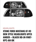 Fit 1987-1993 Ford Mustang Black Headlights W/corner & Parking Lights 6pcs 87-93. Fixed Price $65.99.