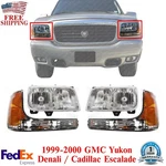 Headlights Assembly + Signal Lights For 1999-2000 Gmc Yukon / Cadillac Escalade. Fixed Price $288.66.